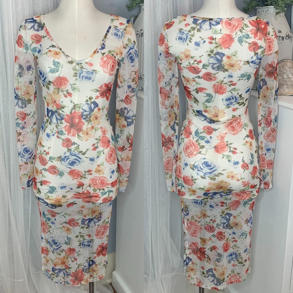 Floral Mesh Bodycon Dress Swim Coverup